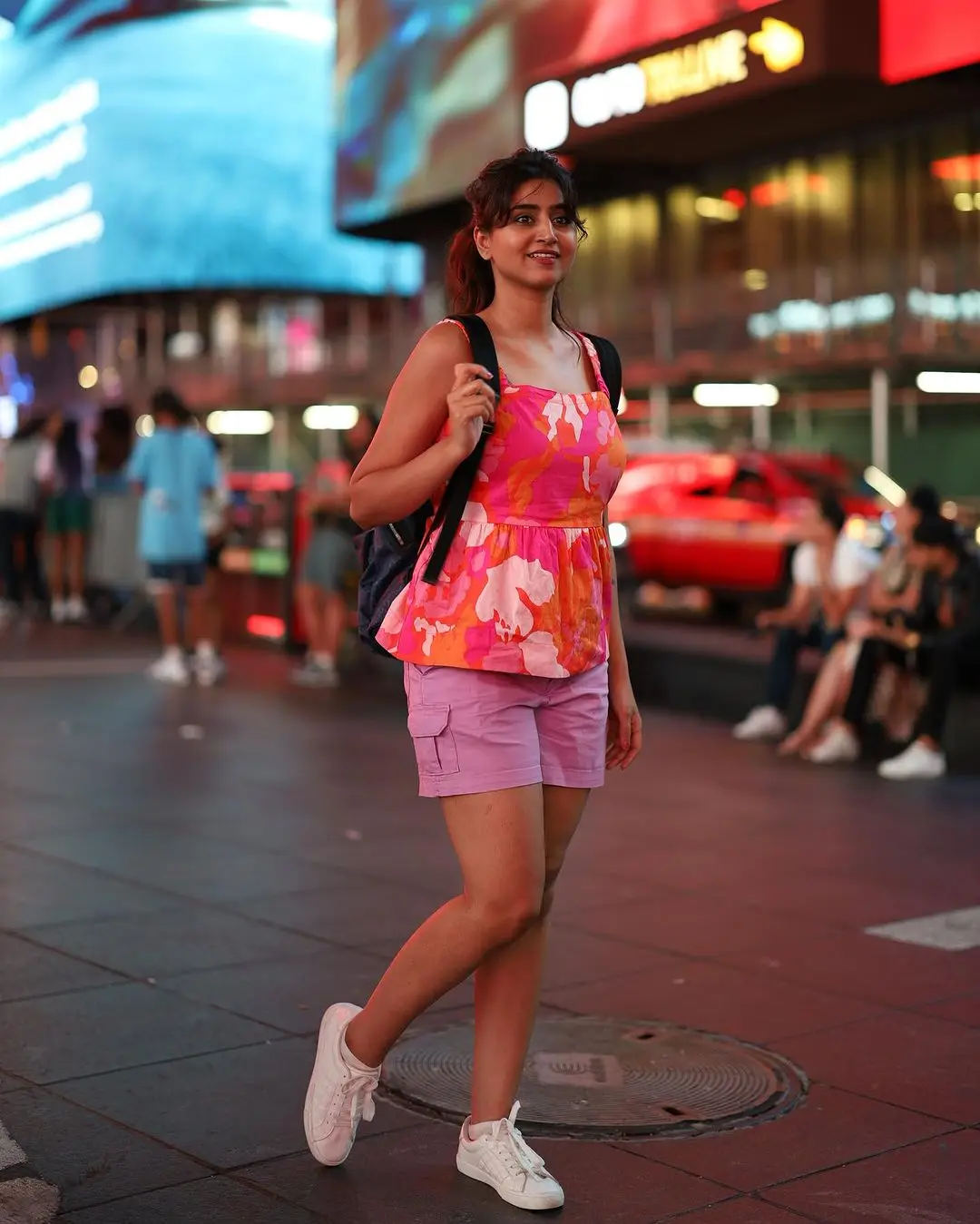 Varshini Sounderajan Long Legs Show in Orange Top Short